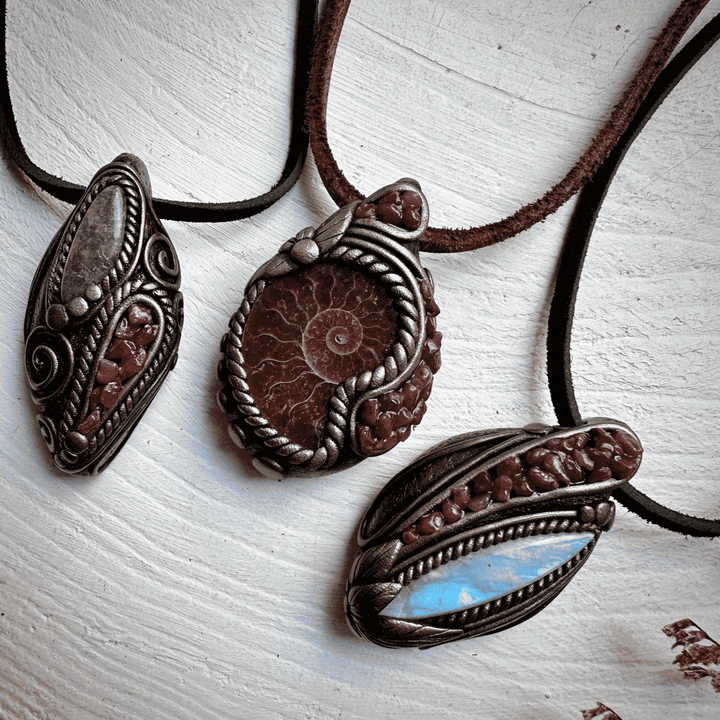 Rainbow Moonstone and Ruby Necklace - FairyGardenGlow