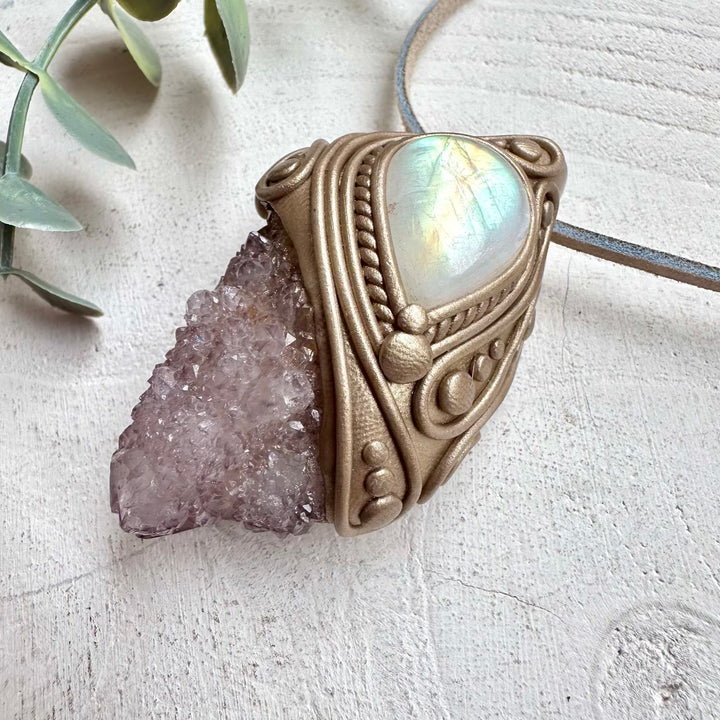 Spiritual jewelry combining spirit quartz and rainbow moonstone