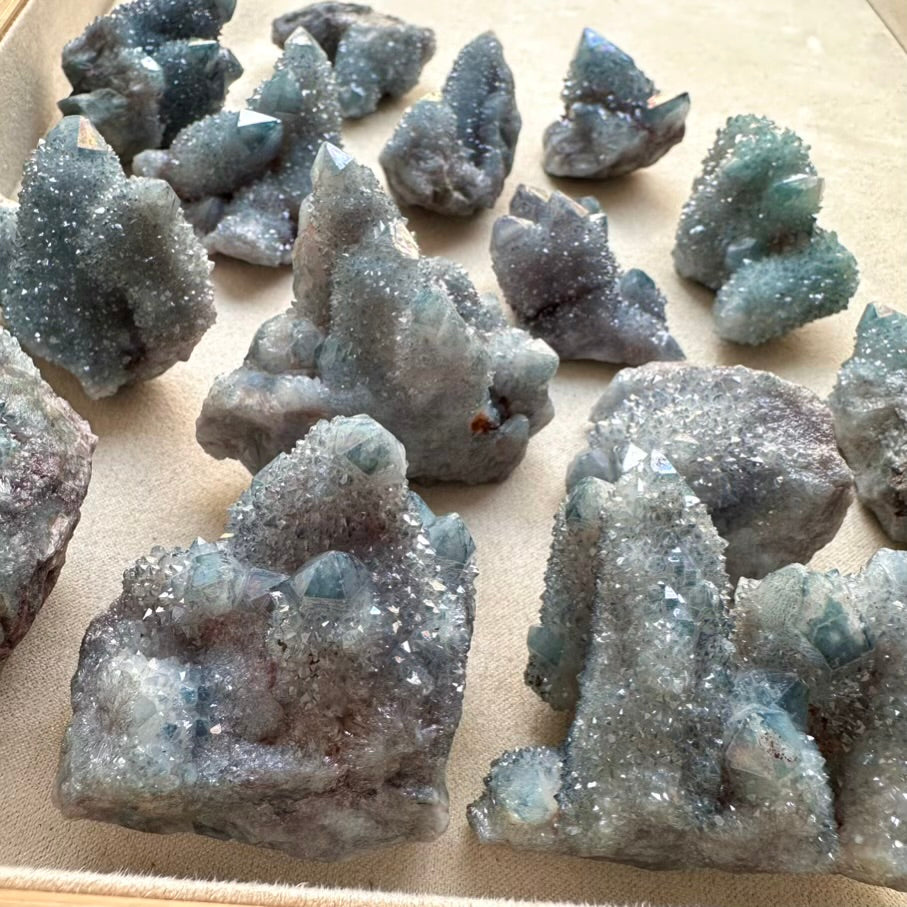 Iridescent Aqua Aura Quartz crystal cluster – Spirit Quartz