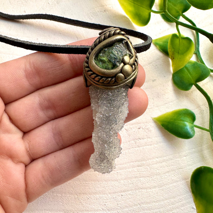 Spiritual jewelry made with Apophyllite, Chalcedony and Moldavite