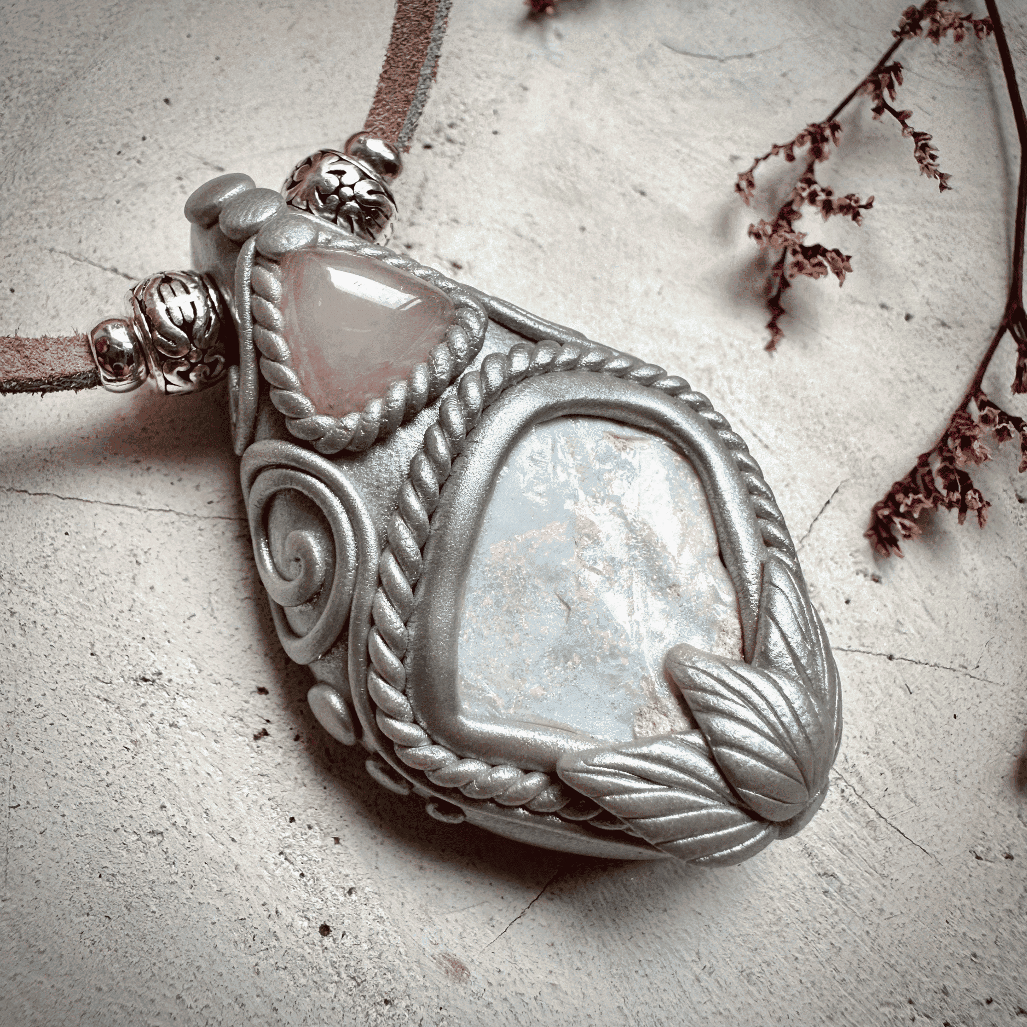 Raw Australian Opal and Rose Quartz Necklace - FairyGardenGlow