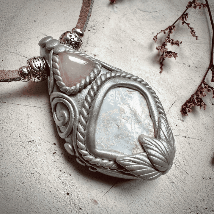 Raw Australian Opal and Rose Quartz Necklace - FairyGardenGlow