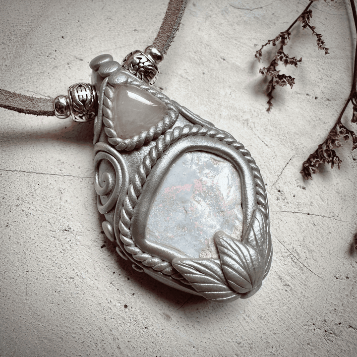 Raw Australian Opal and Rose Quartz Necklace - FairyGardenGlow
