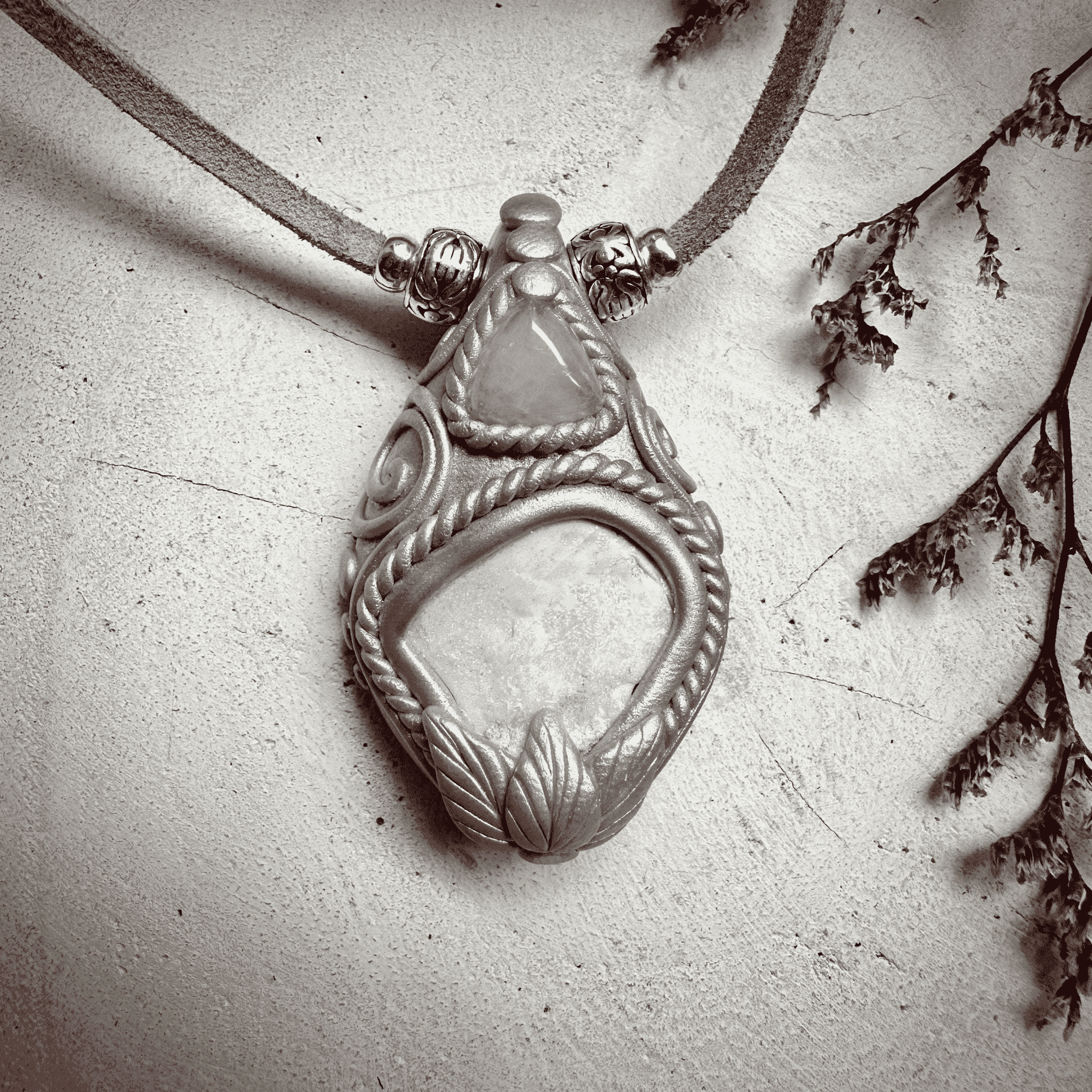 Raw Australian Opal and Rose Quartz Necklace - FairyGardenGlow