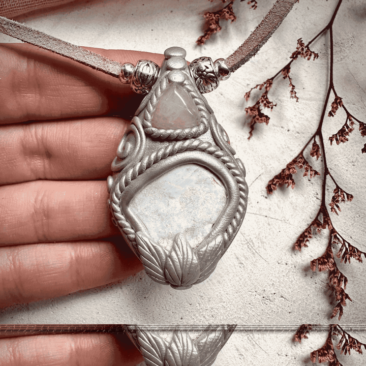 Raw Australian Opal and Rose Quartz Necklace - FairyGardenGlow