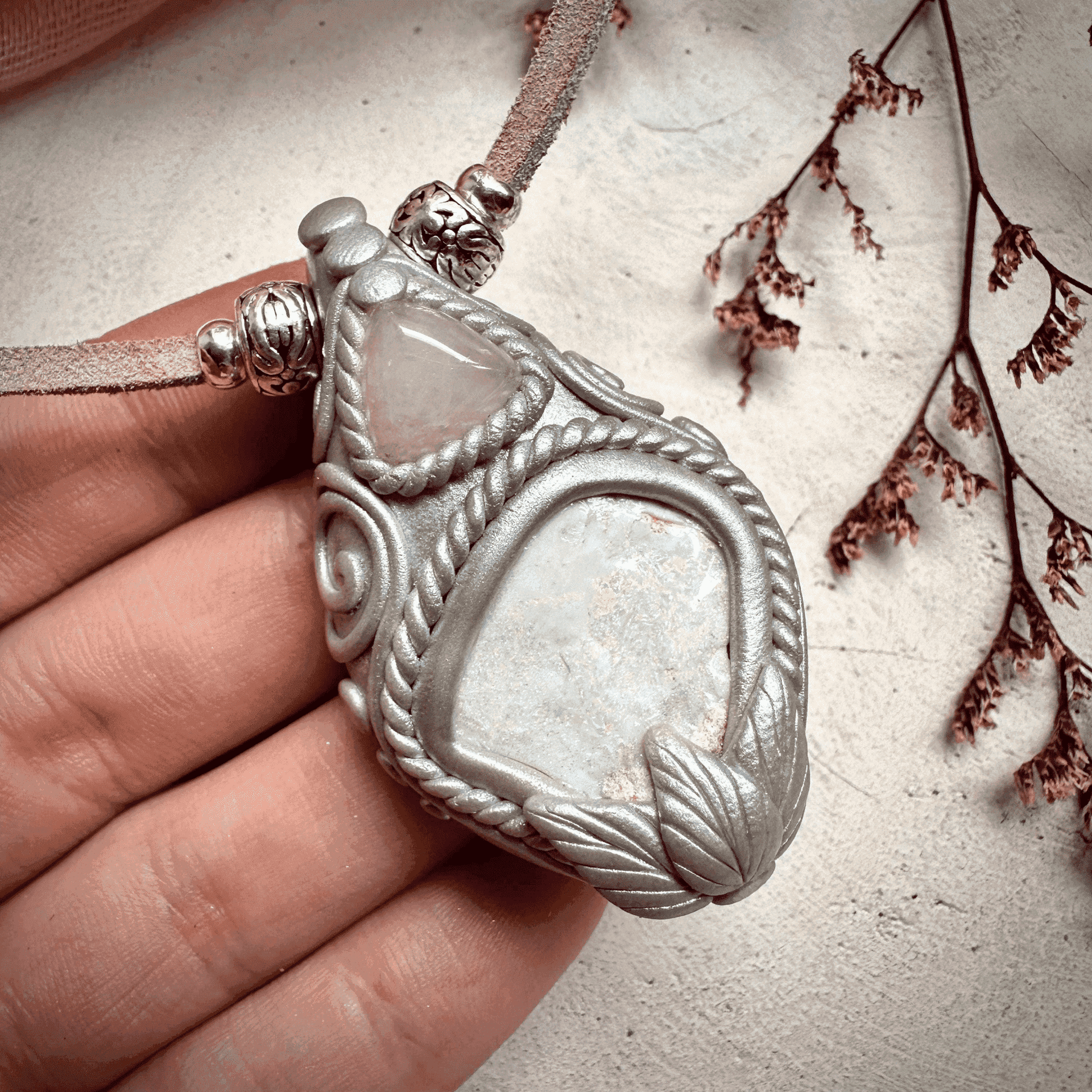 Raw Australian Opal and Rose Quartz Necklace - FairyGardenGlow