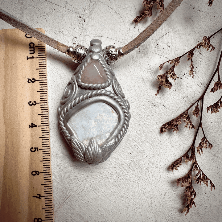 Raw Australian Opal and Rose Quartz Necklace - FairyGardenGlow