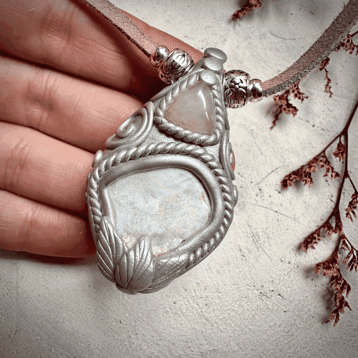 Raw Australian Opal and Rose Quartz Necklace - FairyGardenGlow