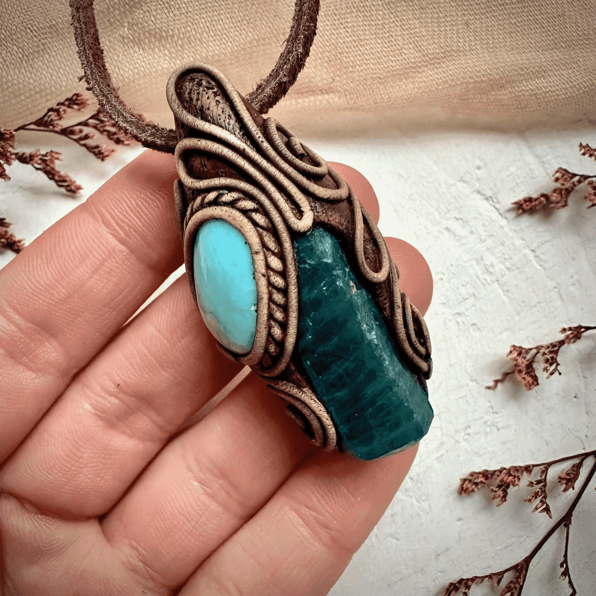 Raw Blue Apatite and Larimar Necklace - FairyGardenGlow