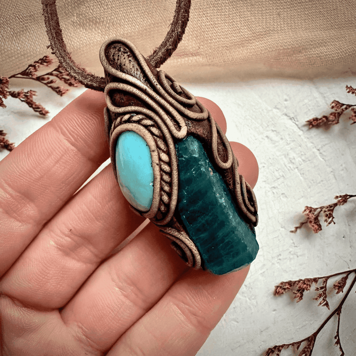 Raw Blue Apatite and Larimar Necklace - FairyGardenGlow