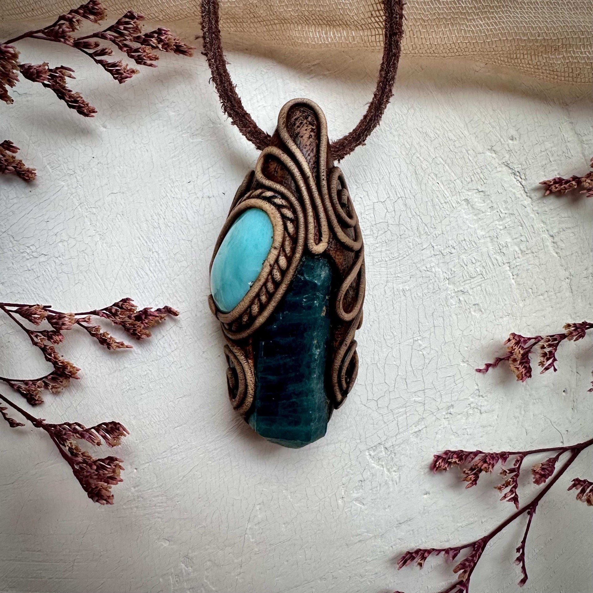 Raw Blue Apatite and Larimar Necklace - FairyGardenGlow