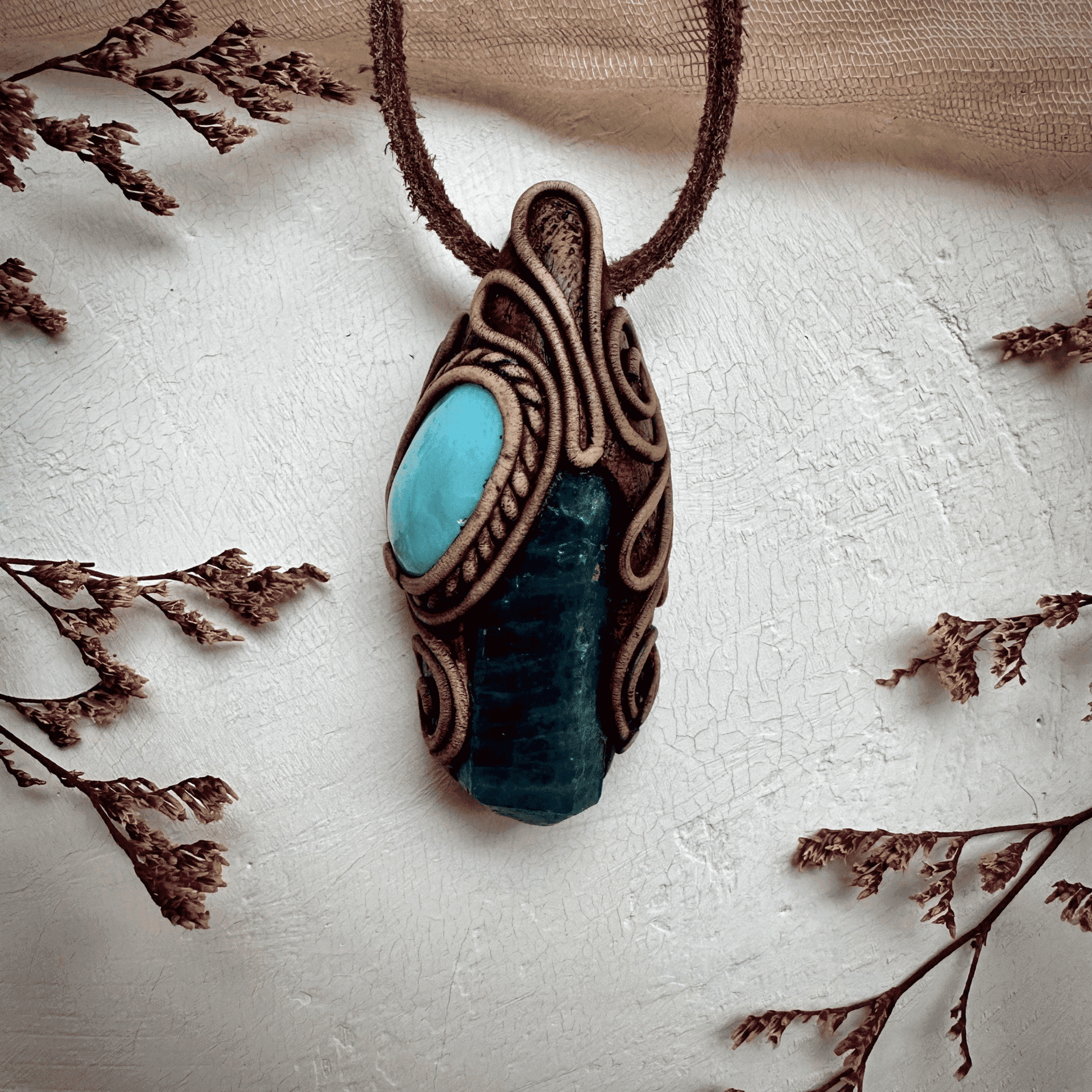 Raw Blue Apatite and Larimar Necklace - FairyGardenGlow