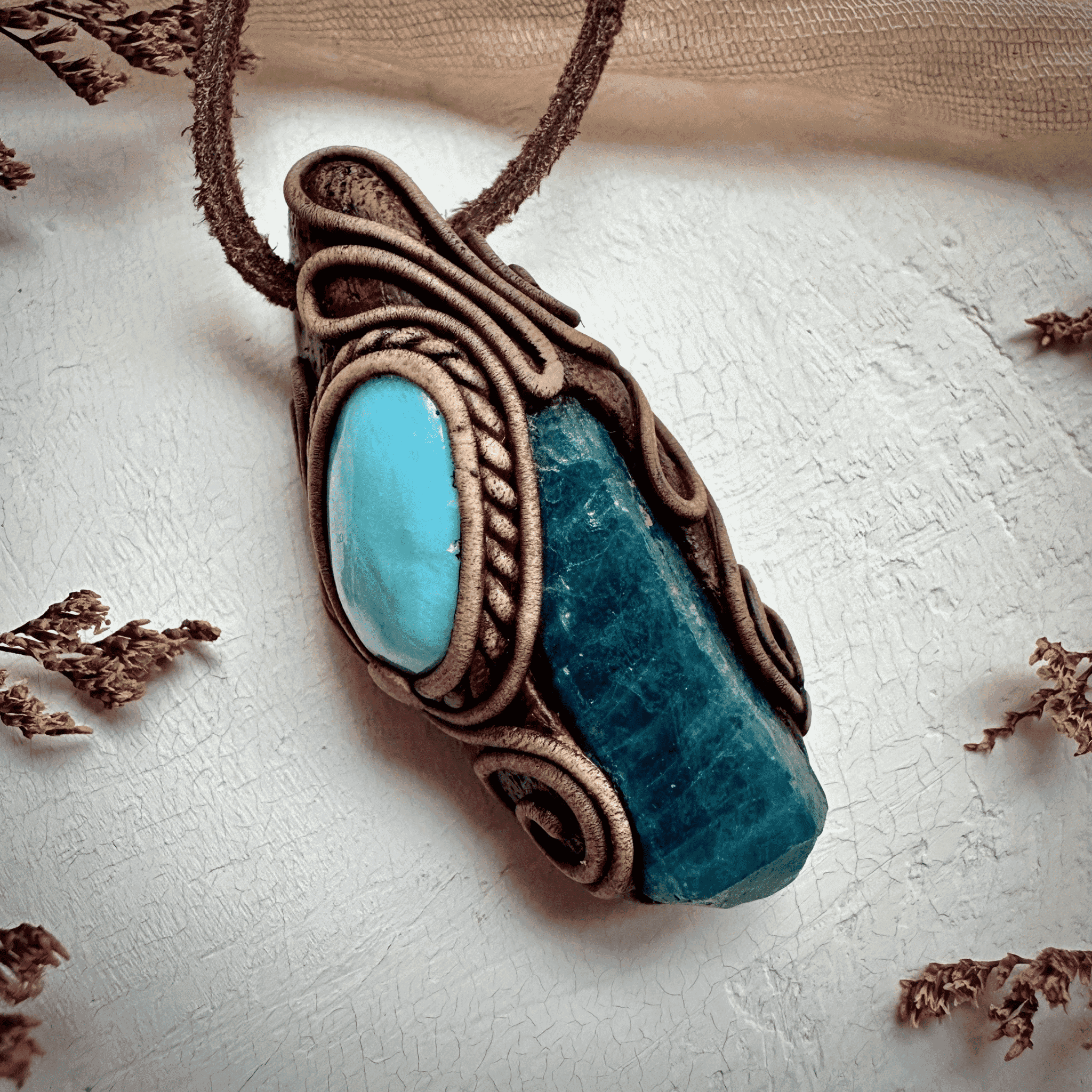 Raw Blue Apatite and Larimar Necklace - FairyGardenGlow