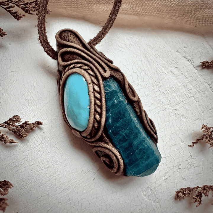 Raw Blue Apatite and Larimar Necklace - FairyGardenGlow