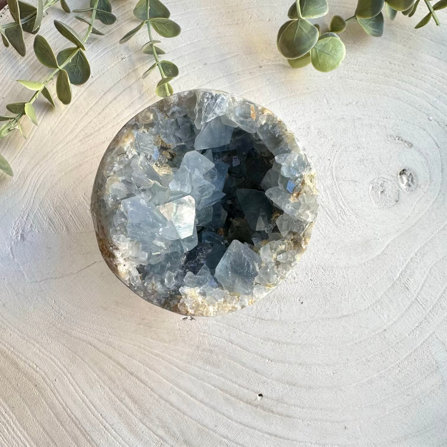 Natural celestite crystal sphere for home decor