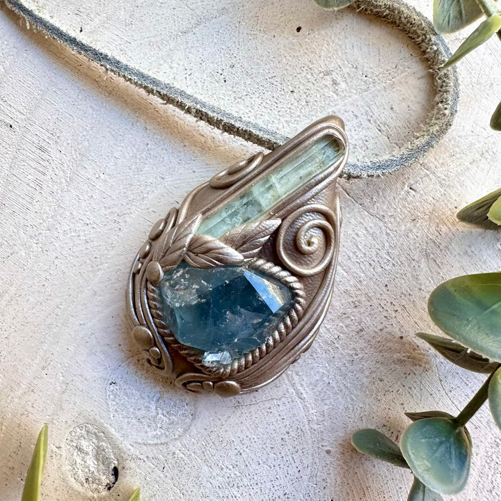 Healing crystal necklace fantasy jewelry celestite aquamarine pendant