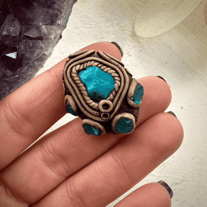 Raw Chrysocolla and Blue Apatite Ring - FairyGardenGlow