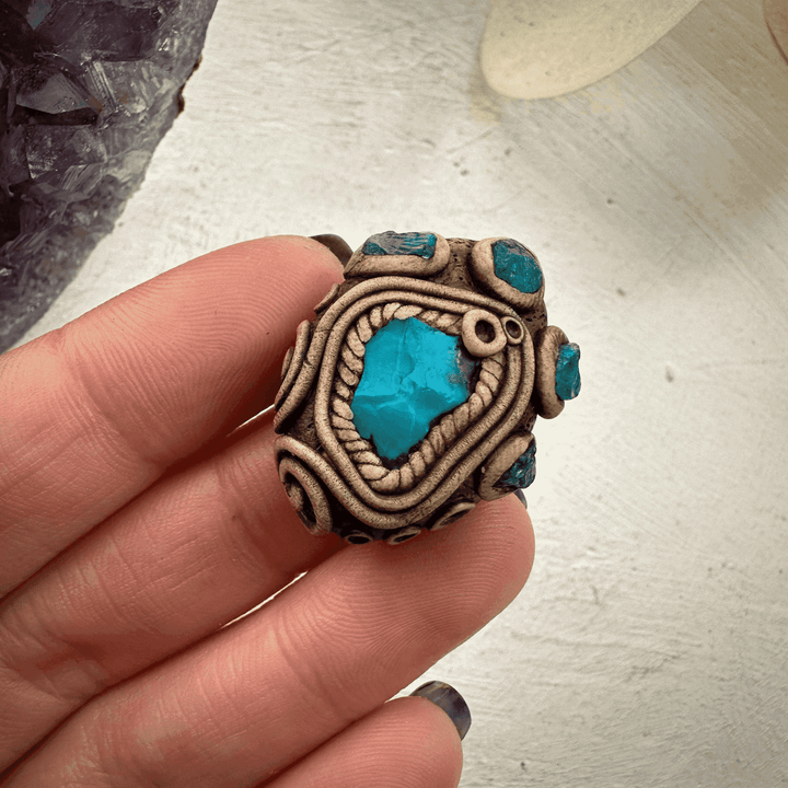 Raw Chrysocolla and Blue Apatite Ring - FairyGardenGlow