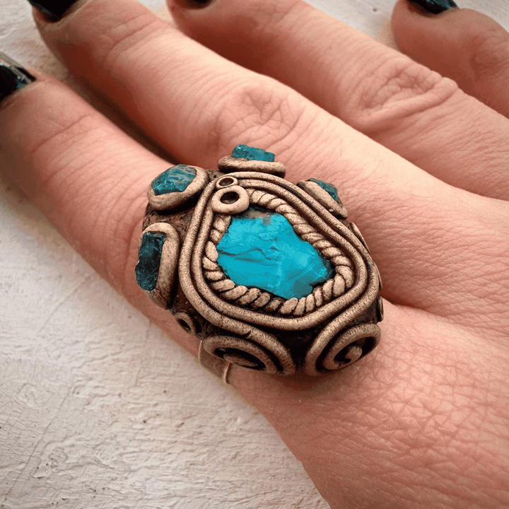Raw Chrysocolla and Blue Apatite Ring - FairyGardenGlow