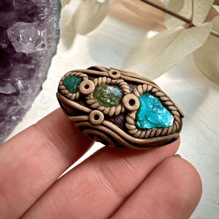 Raw Chrysocolla Tsavorite and Emerald Ring - FairyGardenGlow