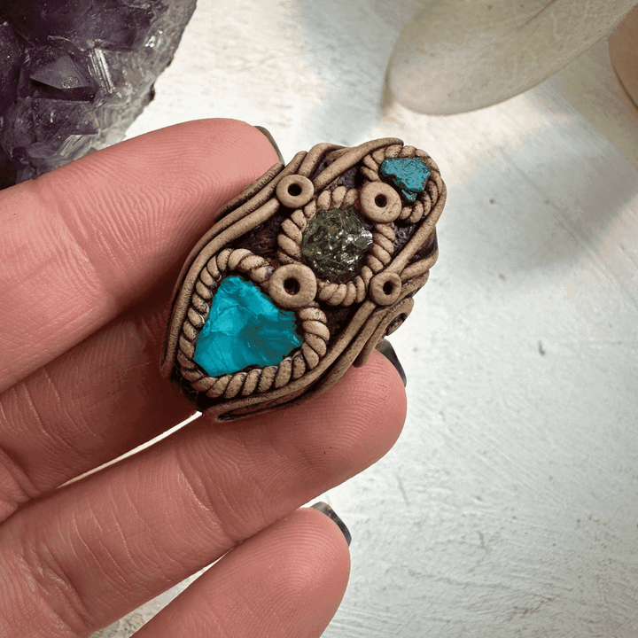 Raw Chrysocolla Tsavorite and Emerald Ring - FairyGardenGlow