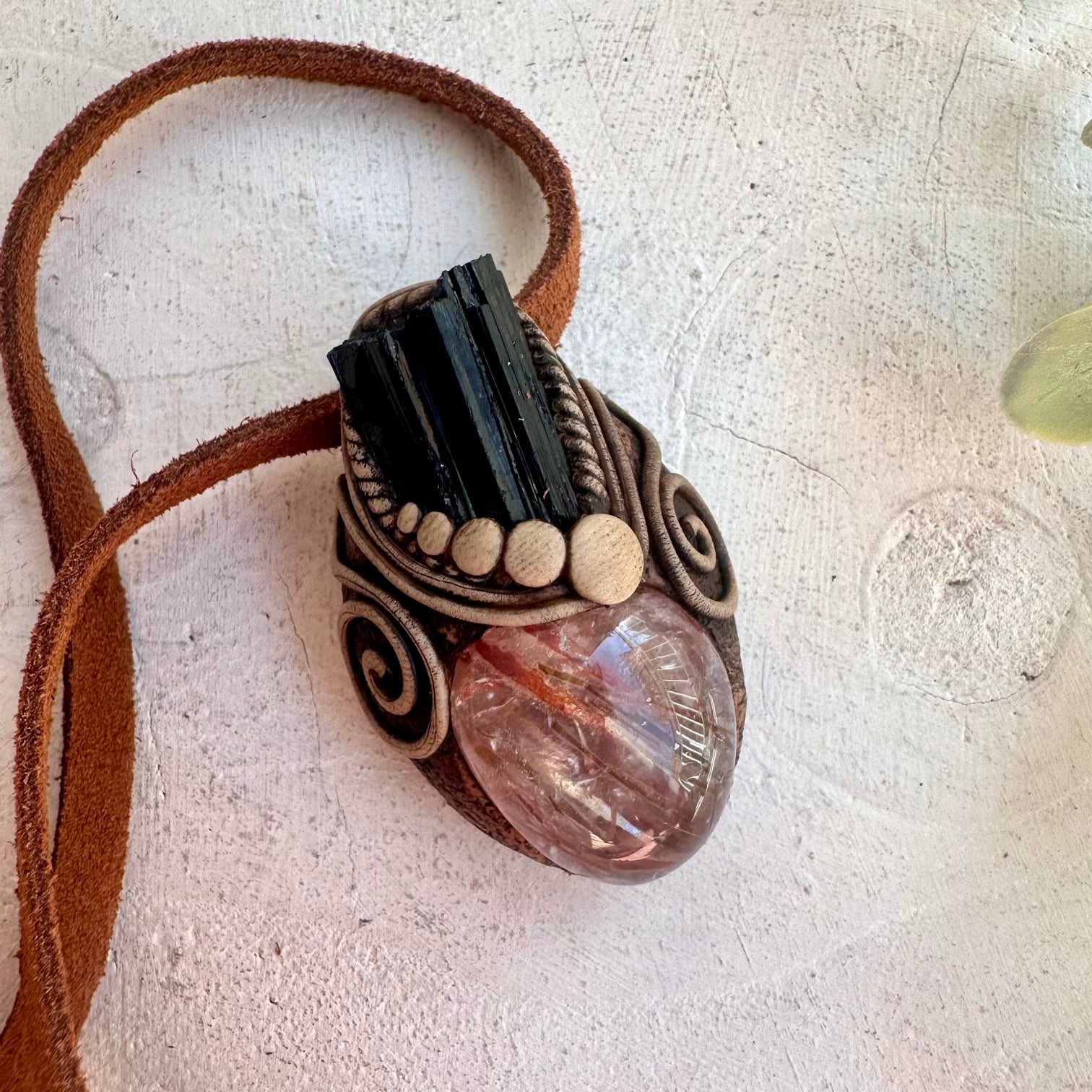 Raw crystal jewelry with Red Quartz and Black Tourmaline gemstones