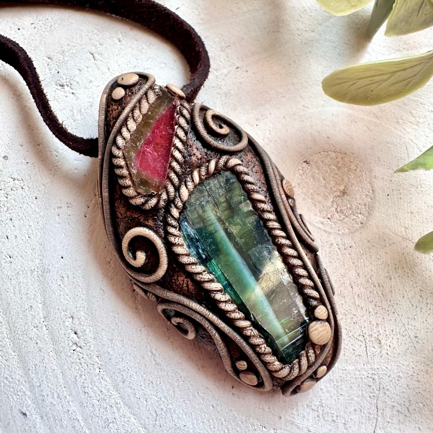 Boho healing crystal jewelry with Watermelon Tourmaline for love, compassion and heart energy