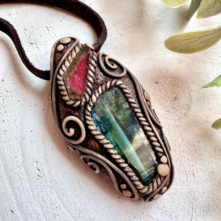 Boho healing crystal jewelry with Watermelon Tourmaline for love, compassion and heart energy