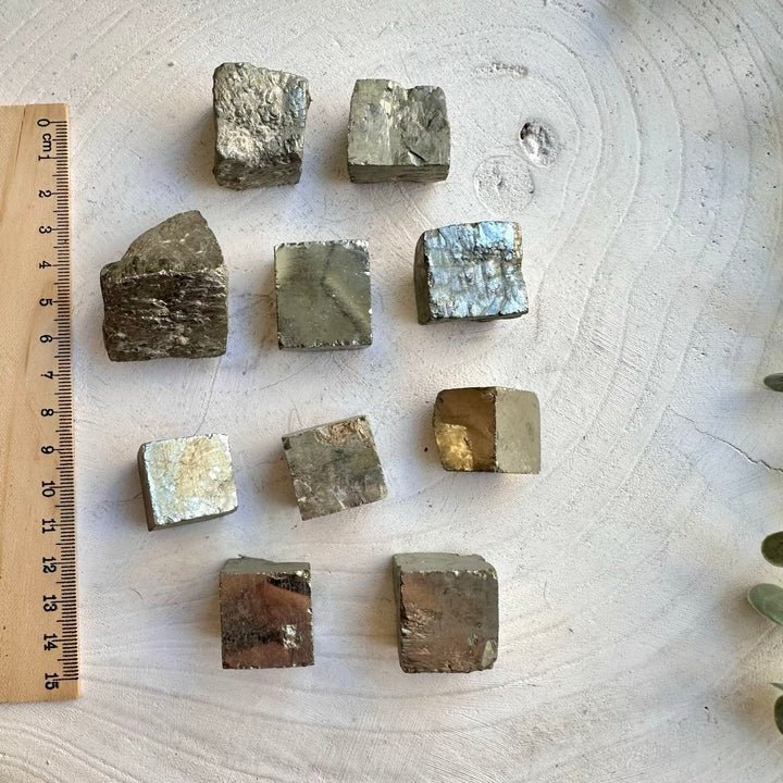 Natural pyrite crystal cube with metallic luster