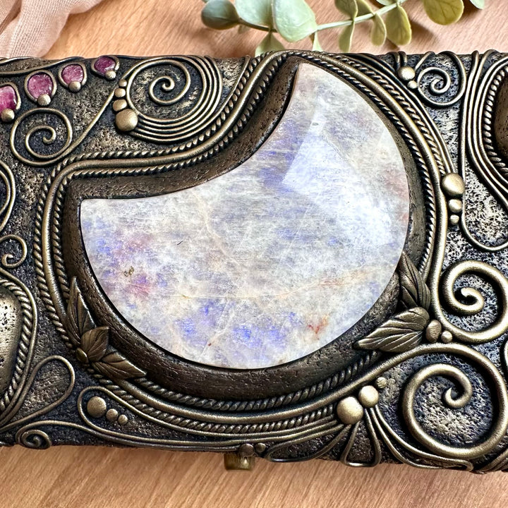 Raw Ethiopian opal displayed in a handmade crystal box for creativity and spiritual inspiration