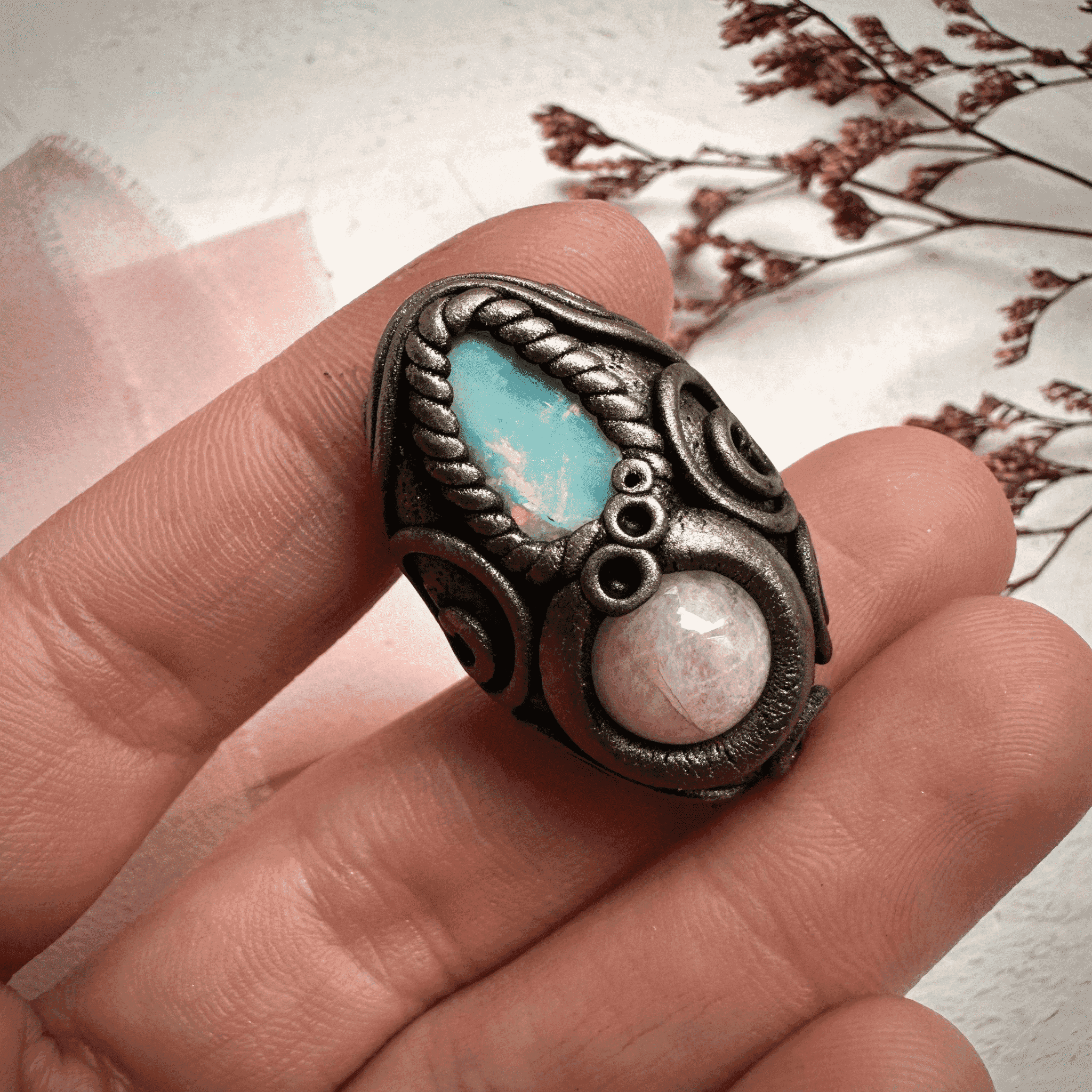 Raw Opal and Morganite Ring - FairyGardenGlow