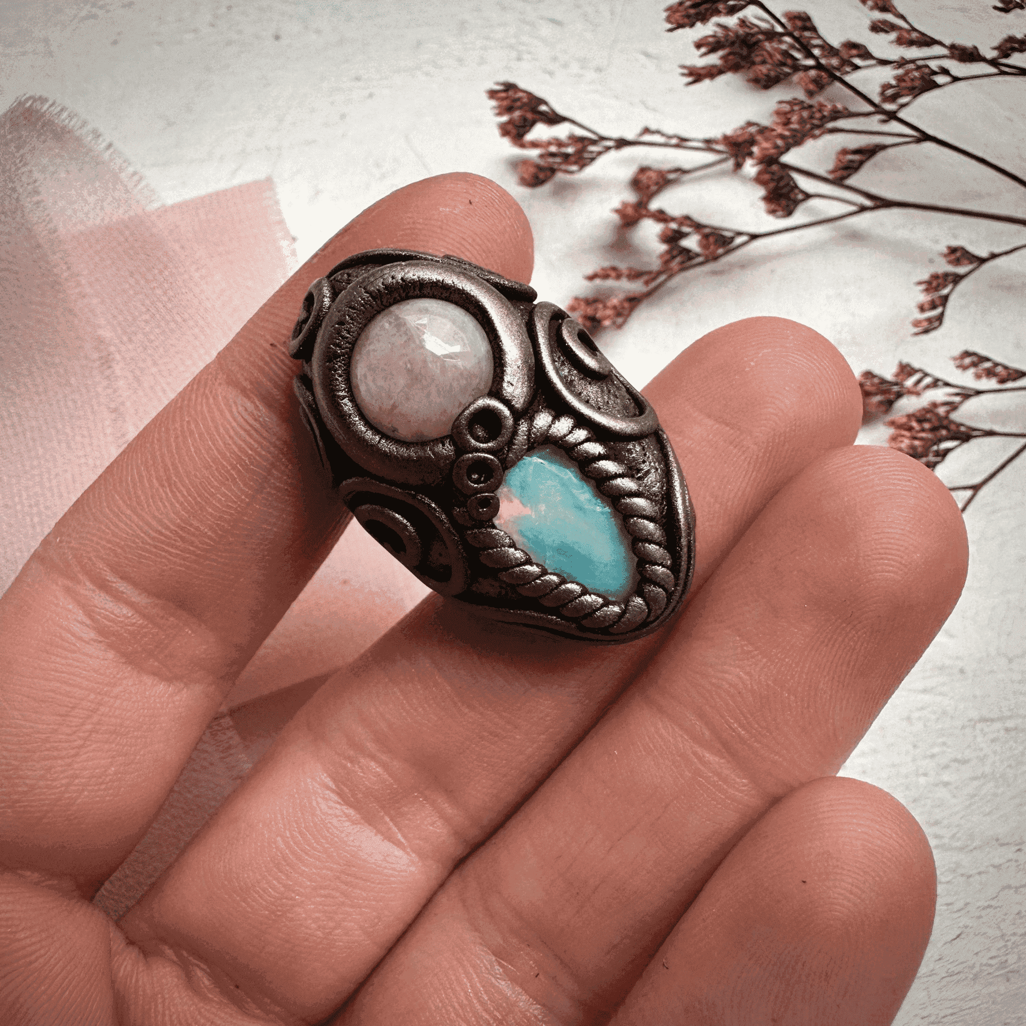 Raw Opal and Morganite Ring - FairyGardenGlow