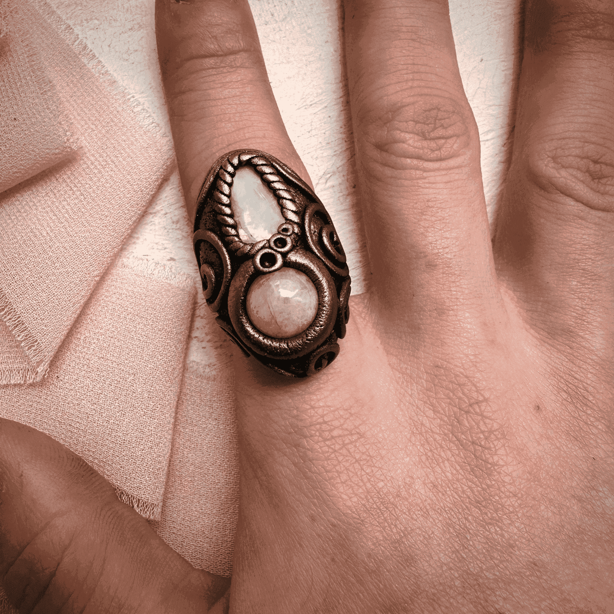 Raw Opal and Morganite Ring - FairyGardenGlow