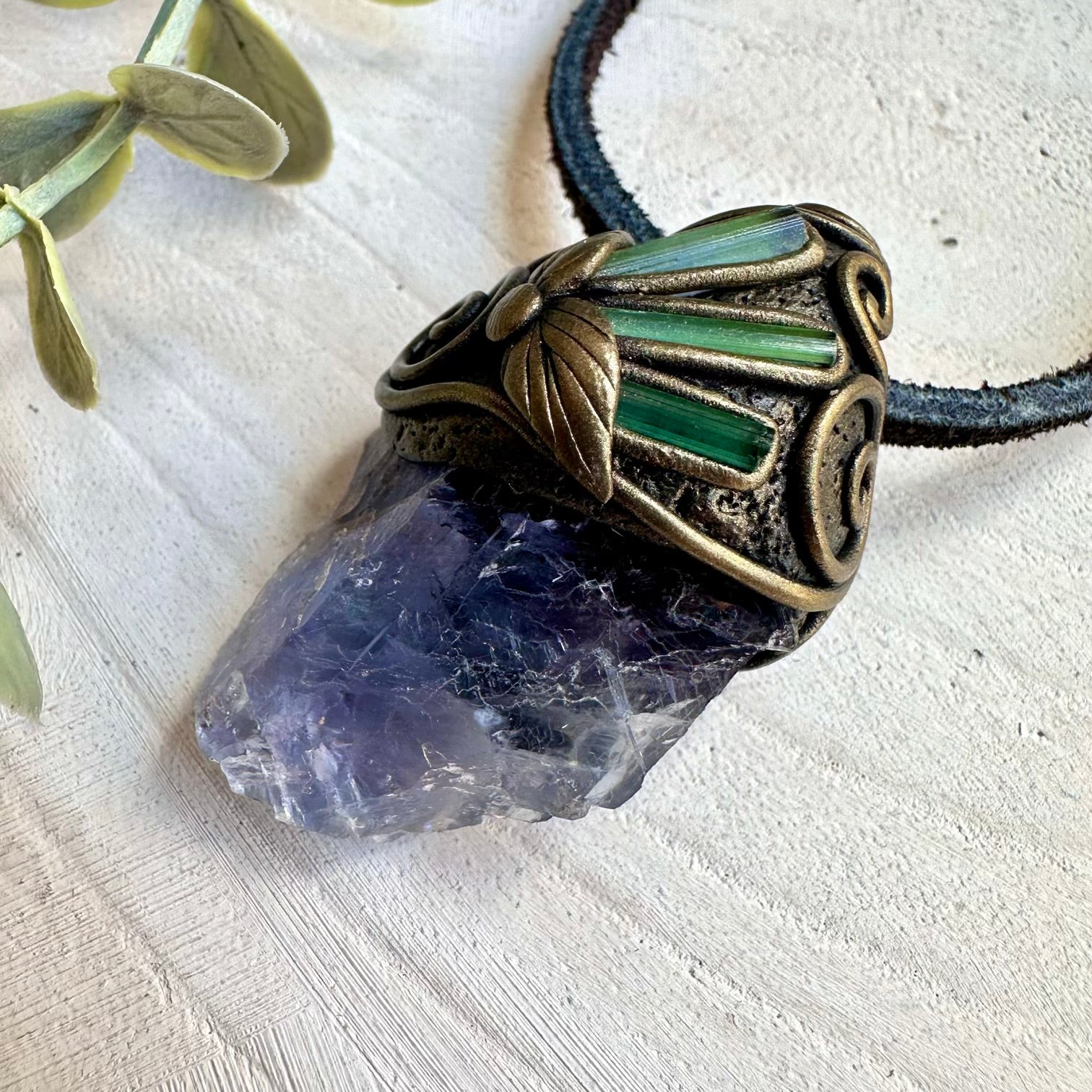 Natural gemstone necklace with green tourmaline