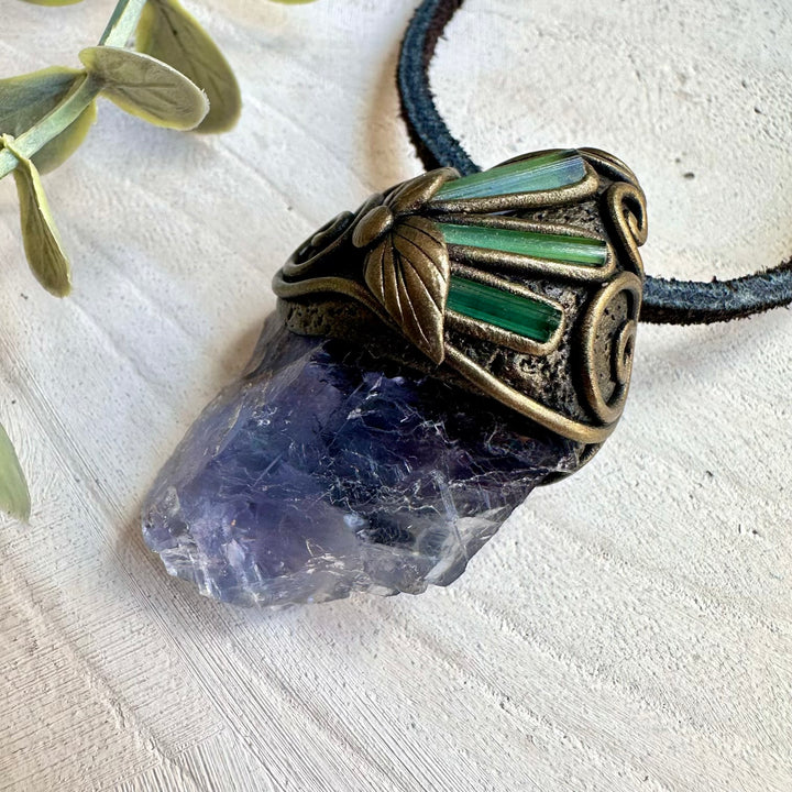 Natural gemstone necklace with green tourmaline