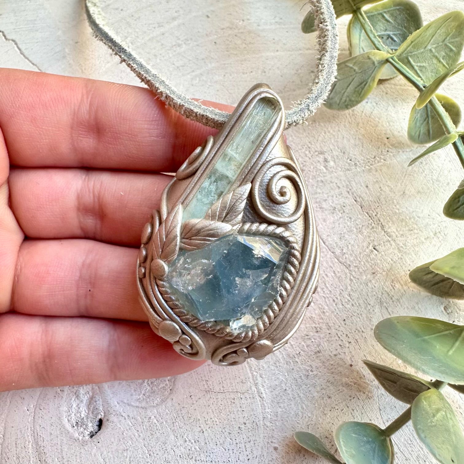 Raw gemstone necklace celestite aquamarine healing crystal jewelry