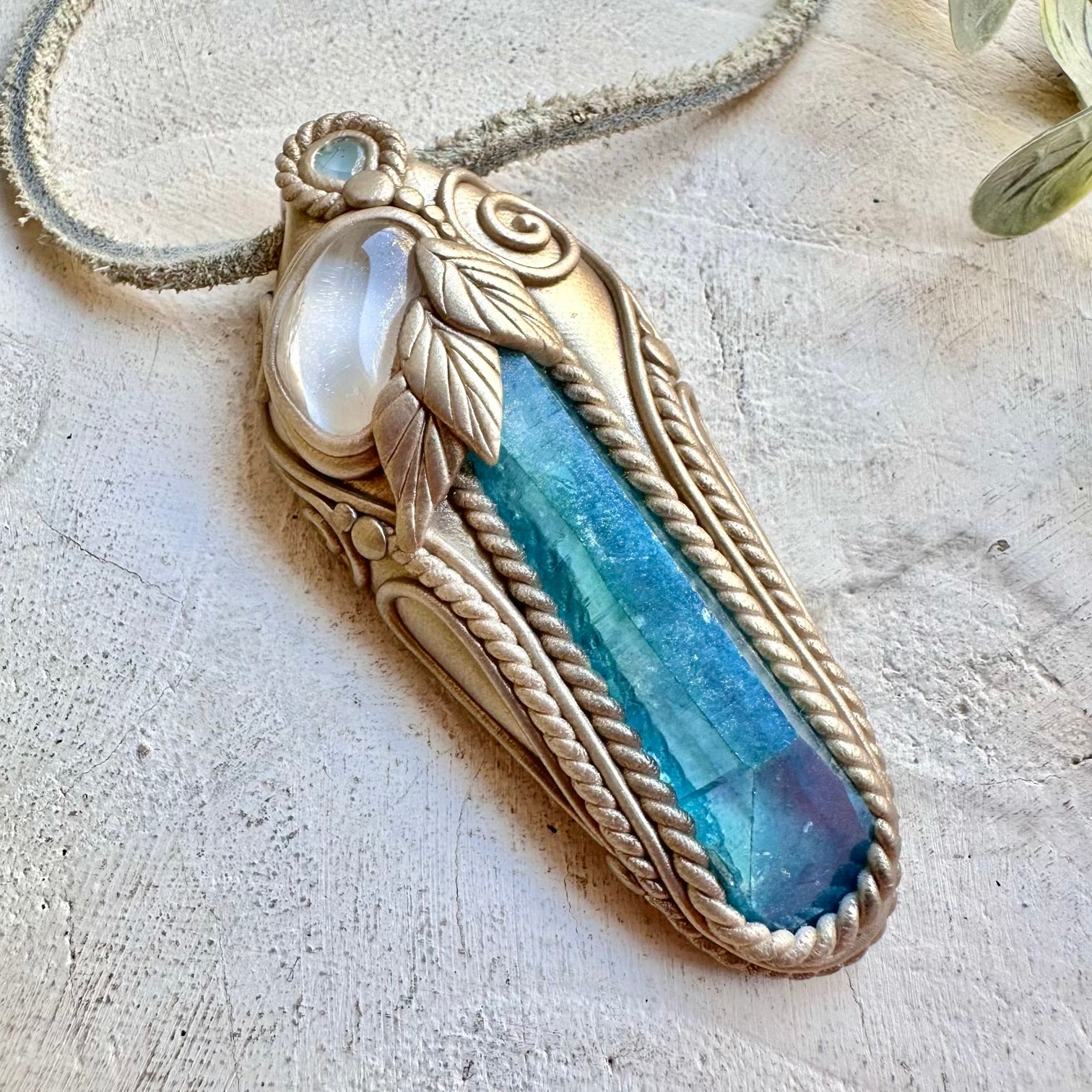 Metaphysical boho jewelry aqua aura quartz danburite blue topaz necklace