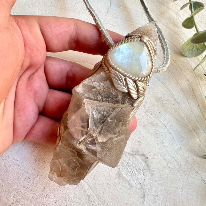 Raw gemstone necklace spirit quartz fluorite healing crystal jewelry