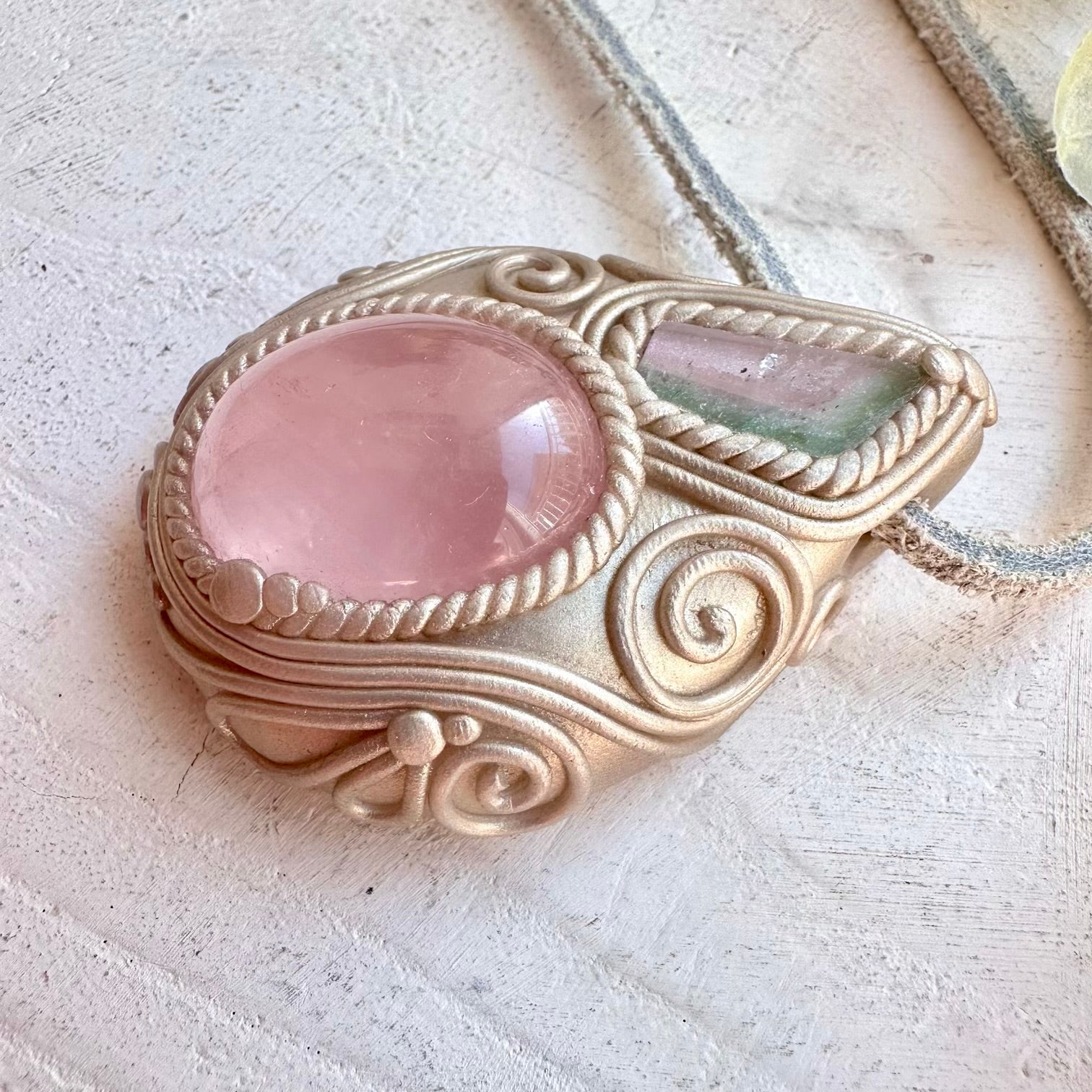 Metaphysical boho jewelry rose quartz and watermelon tourmaline pendant necklace