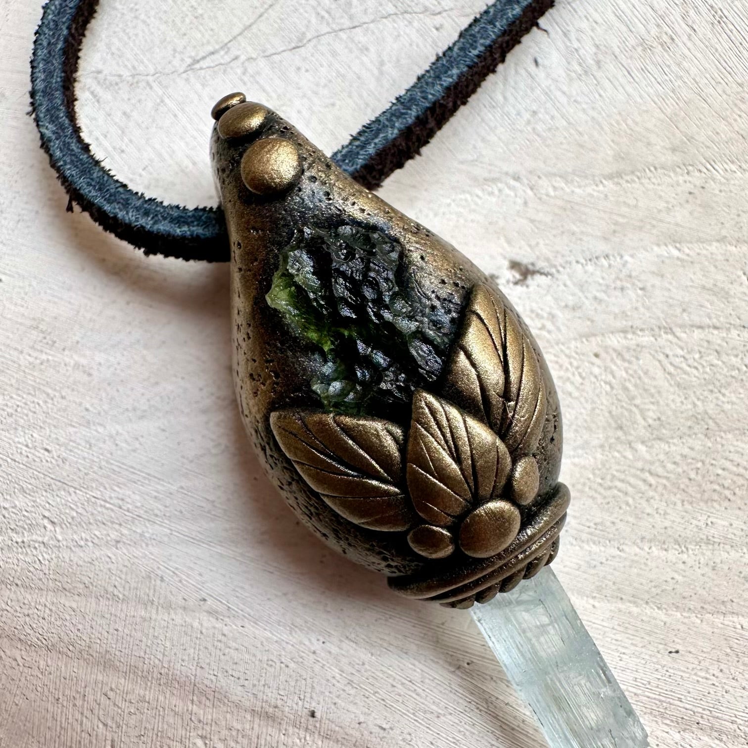 Spiritual jewelry combining moldavite and aquamarine