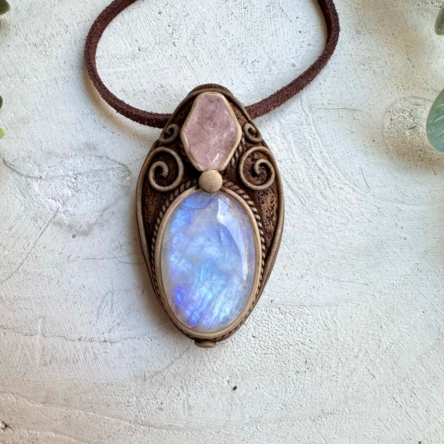 Handmade necklace with moonstone and morganite gemstones