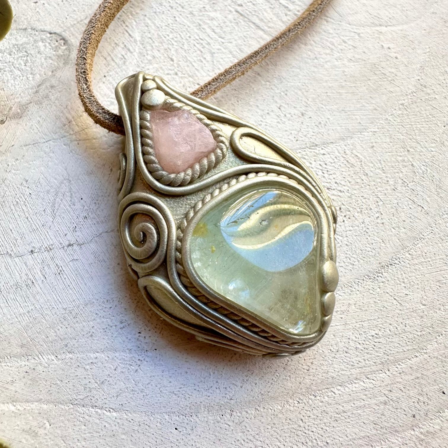Spiritual jewelry combining morganite and blue topaz