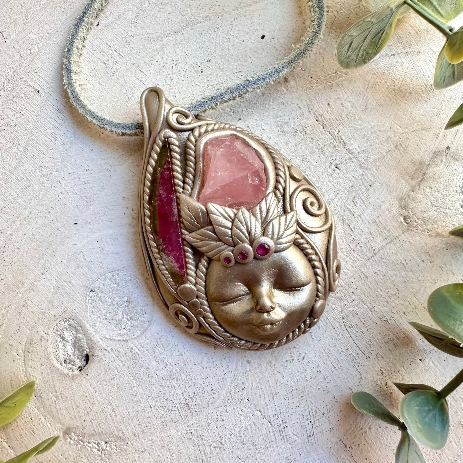 Rose Quartz & Watermelon Tourmaline Necklace with Ruby – Goddess Healing Crystal Jewelry