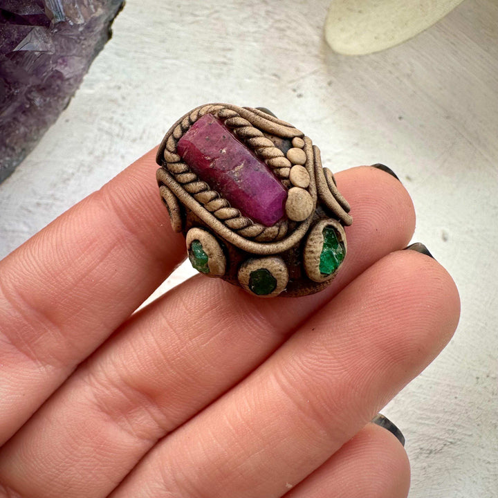 Raw Ruby and Emerald Ring - FairyGardenGlow