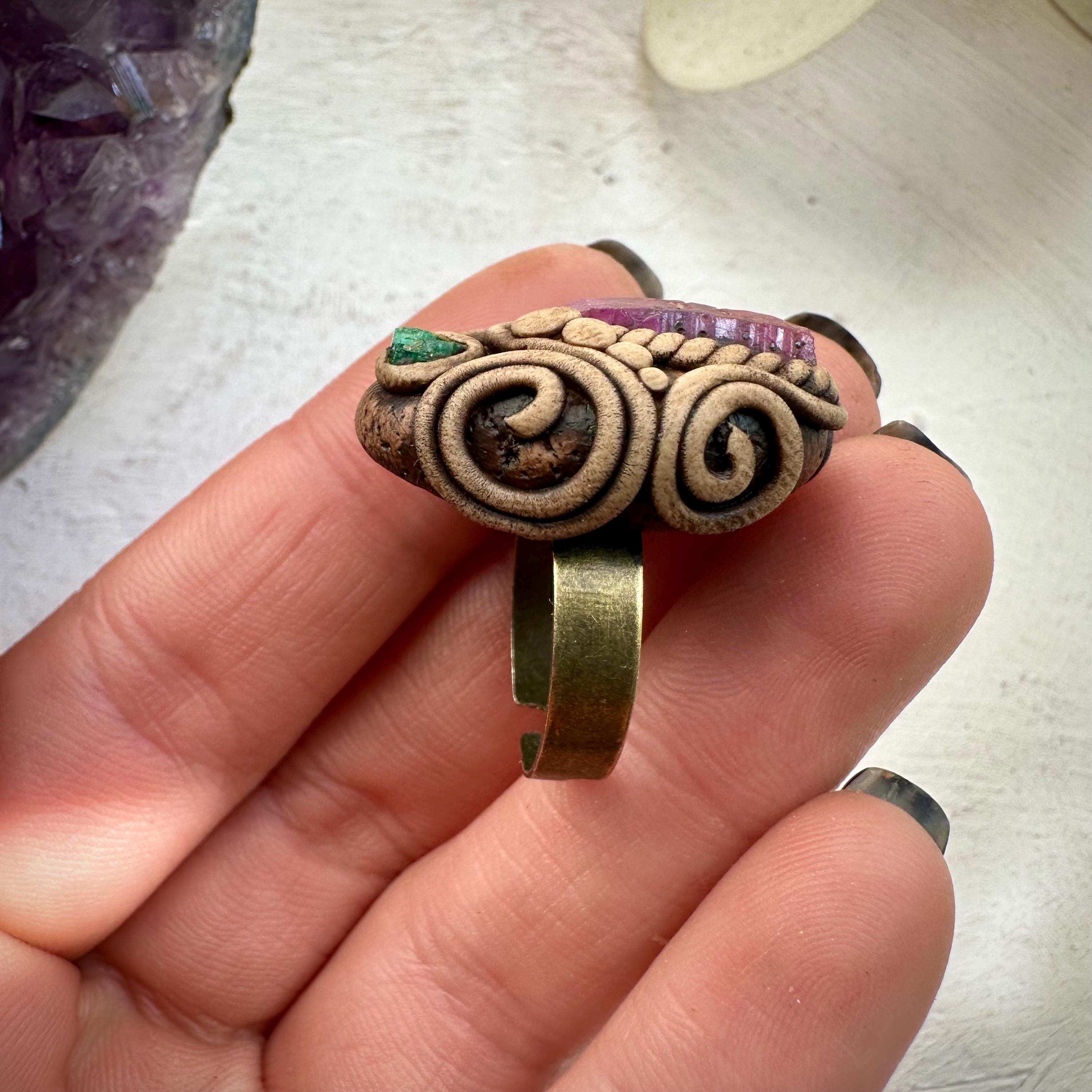 Raw Ruby and Emerald Ring - FairyGardenGlow