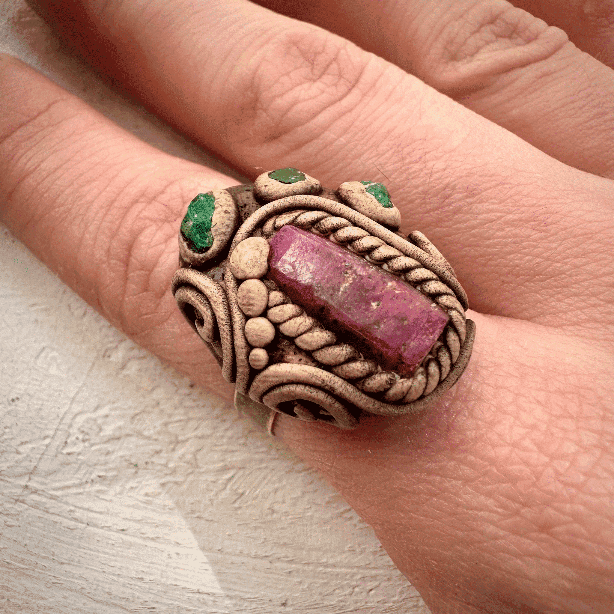 Raw Ruby and Emerald Ring - FairyGardenGlow