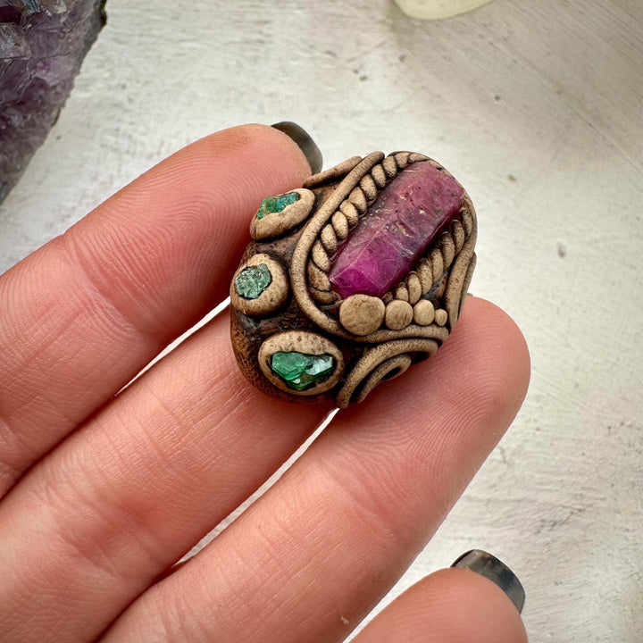 Raw Ruby and Emerald Ring - FairyGardenGlow