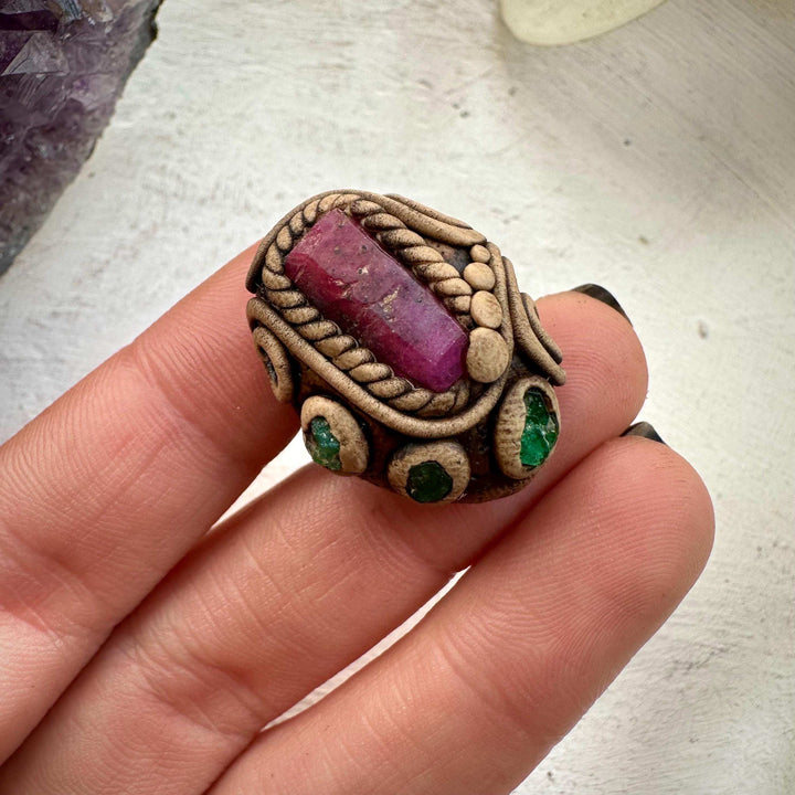Raw Ruby and Emerald Ring - FairyGardenGlow
