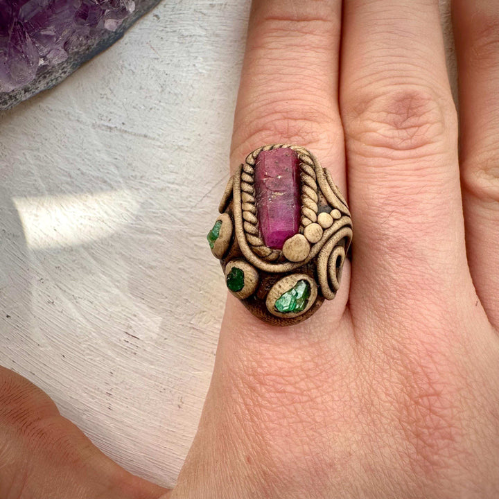 Raw Ruby and Emerald Ring - FairyGardenGlow