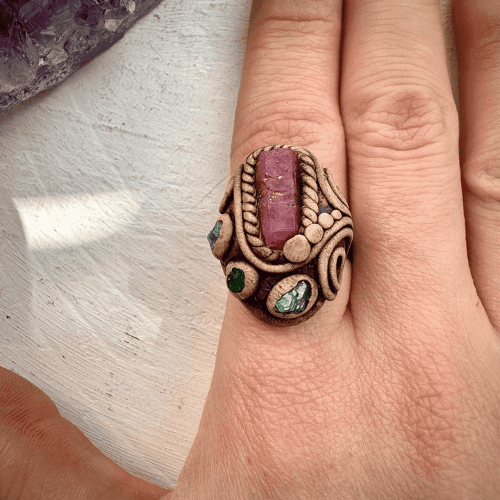 Raw Ruby and Emerald Ring - FairyGardenGlow